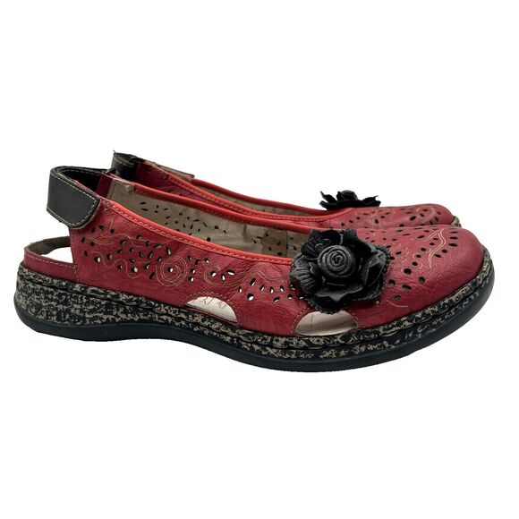 Rieker Daisy Slingback Flat 46337 Red Rosette Black Antistress Comfort EU37 US6 - Picture 1 of 13